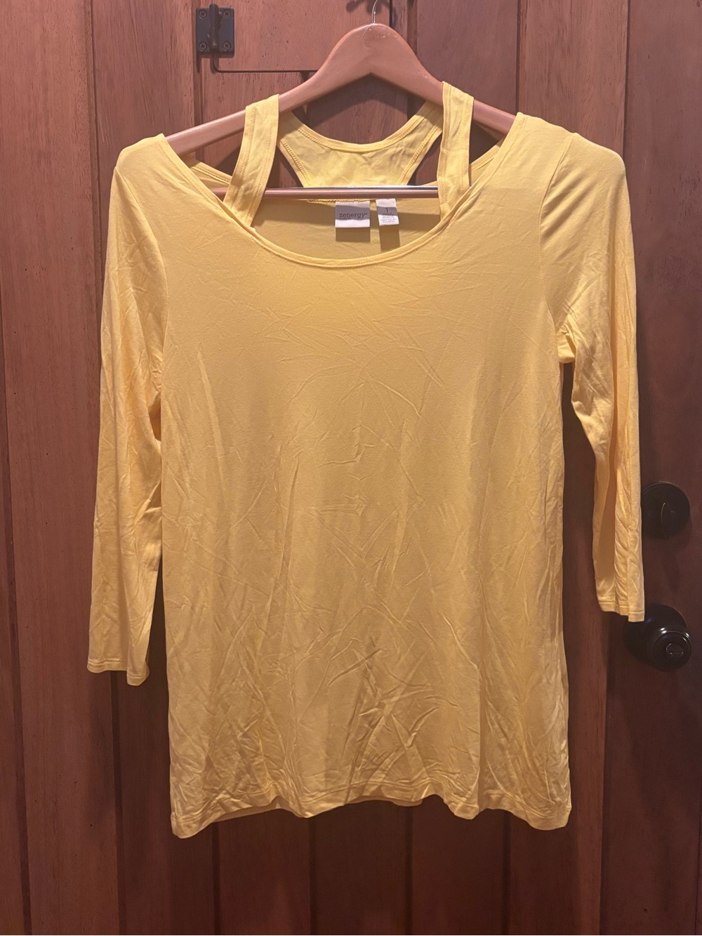 Zenergy by Chico’s Women's Bright Yellow Long Sleeve Layered Back Top